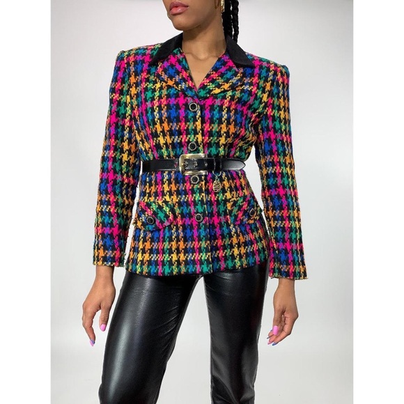 ❌SOLD❌ Vintage 90’s Rainbow Houndstooth Blazer - Picture 2 of 5
